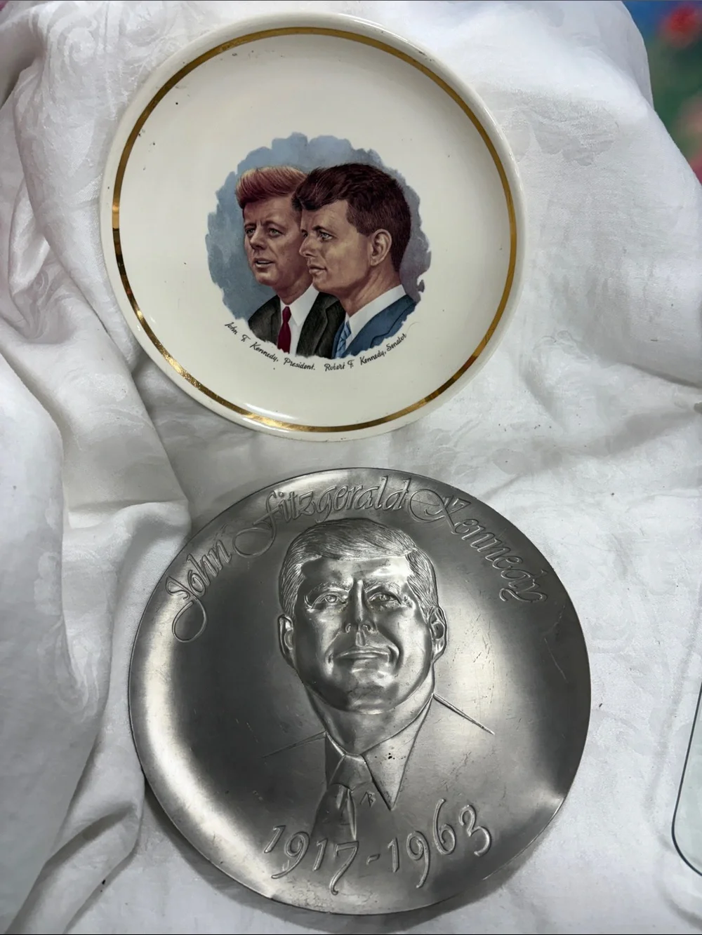 John F. Kennedy Commemorative Decorative Plates - Silver & White